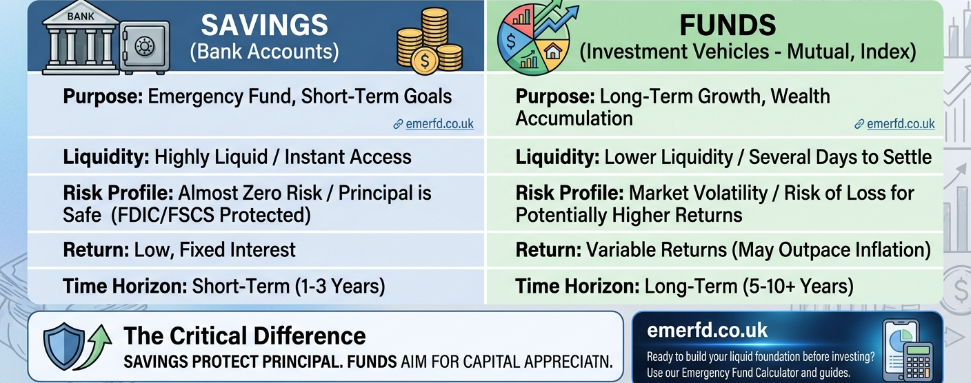 What is the difference between funds and savings